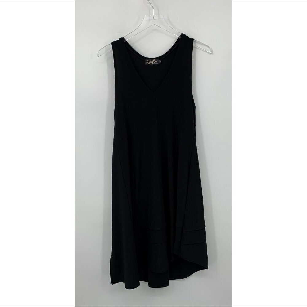 Sympli trapeze a-line tank dress jersey knit black v-neck flowy 4 Small